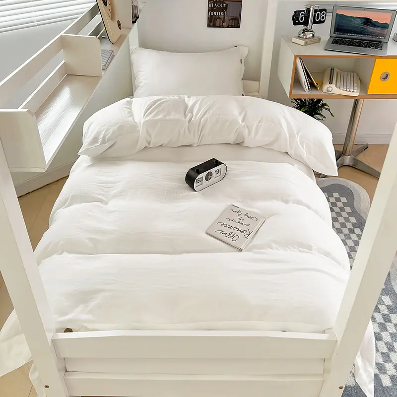 Nordic Solid Color Fitted Sheet Bedding Set Not Fading Skin Friendly Bed Linens for Home All Season Universal Bedroom Decoration