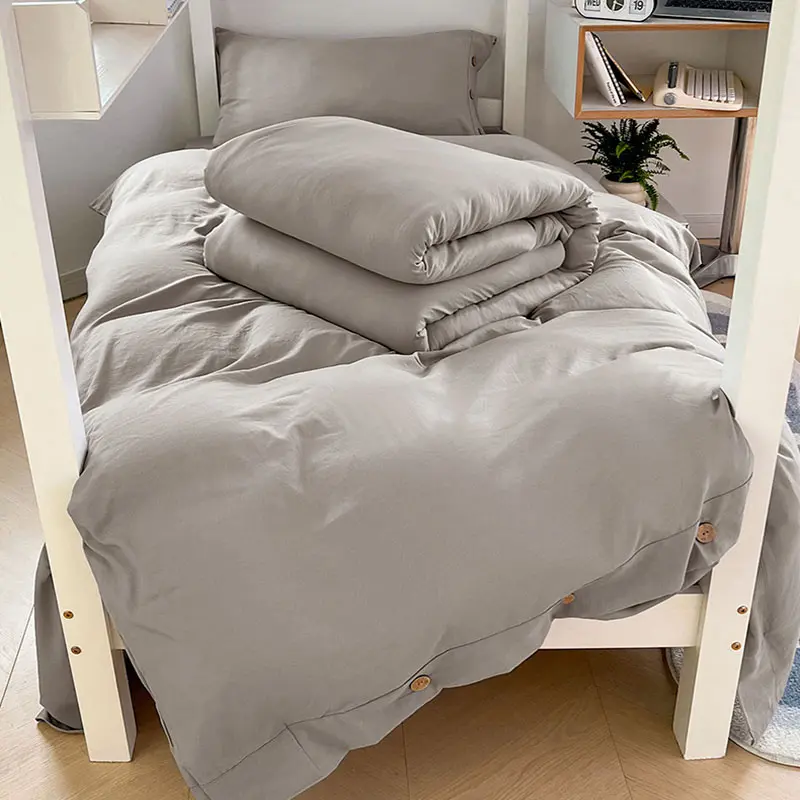 Nordic Solid Color Fitted Sheet Bedding Set Not Fading Skin Friendly Bed Linens for Home All Season Universal Bedroom Decoration