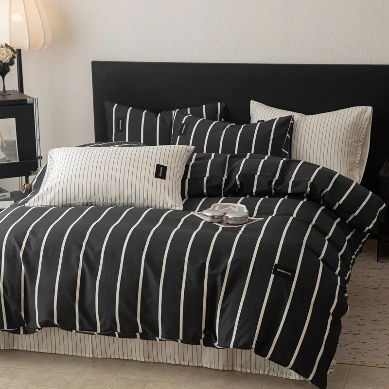 Nordic Style 100% Cotton Contrasting Bedding Sets High Quality Queen Twin Size Bed Linens Machine-Wash Non Fading Comforter Set