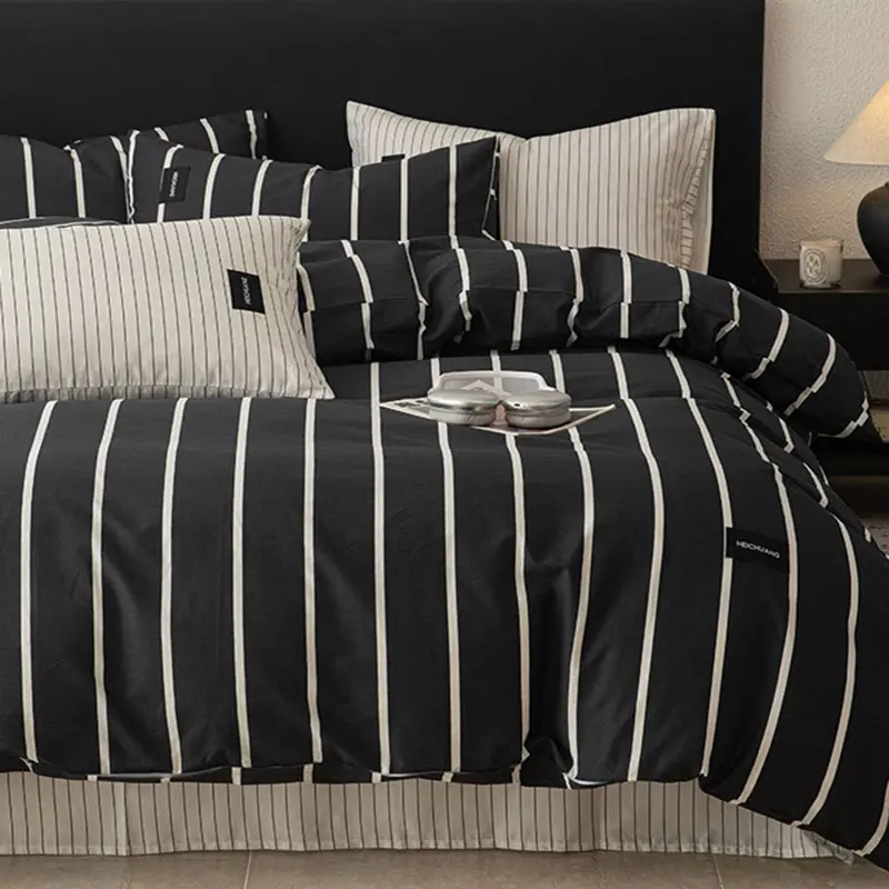 Nordic Style 100% Cotton Contrasting Bedding Sets High Quality Queen Twin Size Bed Linens Machine-Wash Non Fading Comforter Set