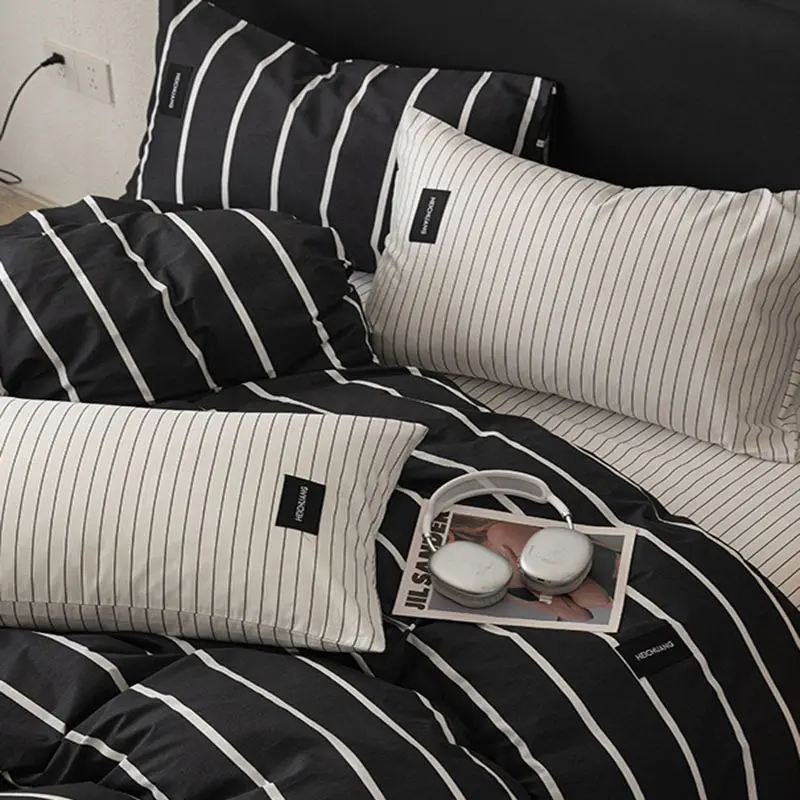 Nordic Style 100% Cotton Contrasting Bedding Sets High Quality Queen Twin Size Bed Linens Machine-Wash Non Fading Comforter Set