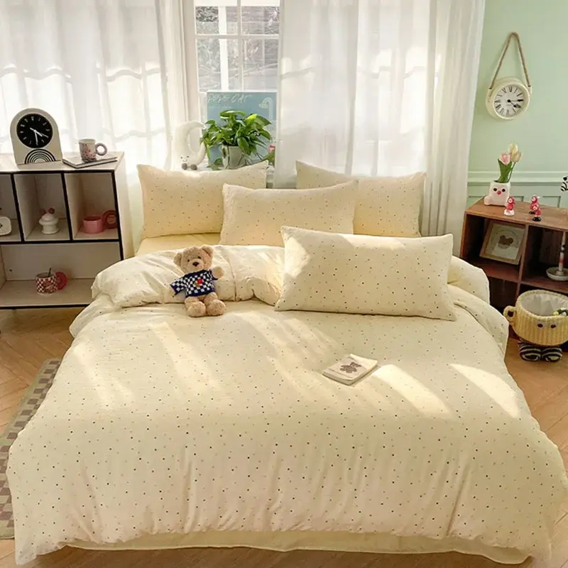 Ins Style Double-Layer Yarn Bedding 4 Piece Set Small Floral Print Super Soft Duvet Cover Single Bed Bedclothes for All Seasons