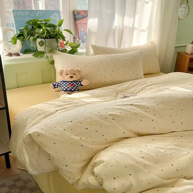 Ins Style Double-Layer Yarn Bedding 4 Piece Set Small Floral Print Super Soft Duvet Cover Single Bed Bedclothes for All Seasons