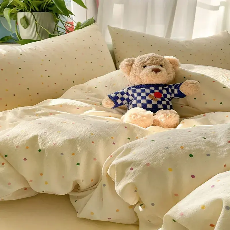 Ins Style Double-Layer Yarn Bedding 4 Piece Set Small Floral Print Super Soft Duvet Cover Single Bed Bedclothes for All Seasons