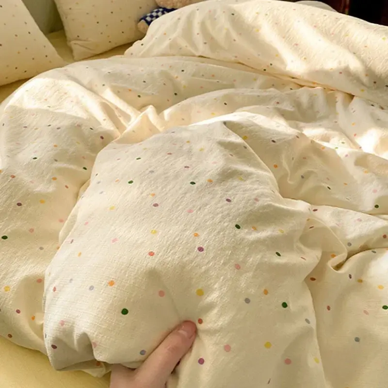 Ins Style Double-Layer Yarn Bedding 4 Piece Set Small Floral Print Super Soft Duvet Cover Single Bed Bedclothes for All Seasons