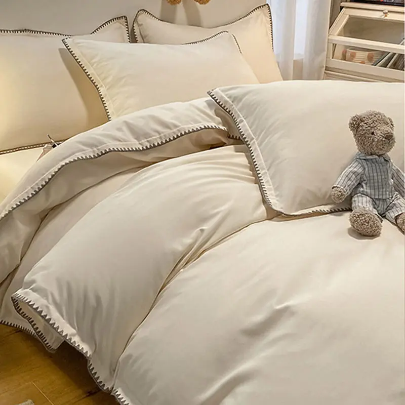 Solid Color Simple Bed Set with Shell Edge Class A Soft and Skin Friendly Not Fading Bedclothes Single Queen Size Bedding Sets