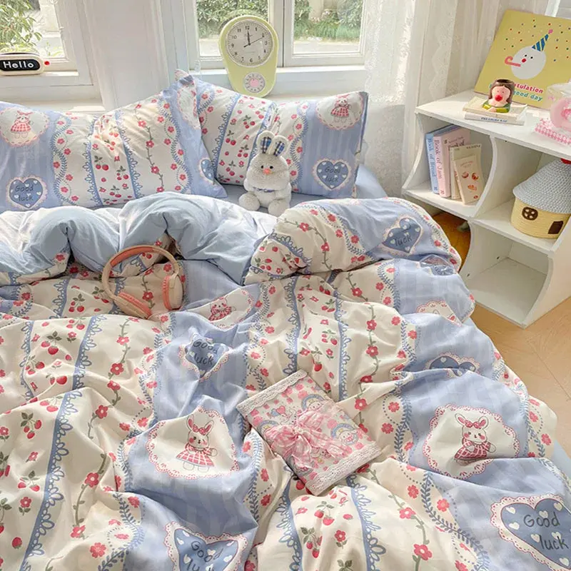 Girl Style Floral Printed Cotton Quilt Cover Sets Washed Breathable and Soft Bedsheet Queen/king Double Single Bed Bedclothes