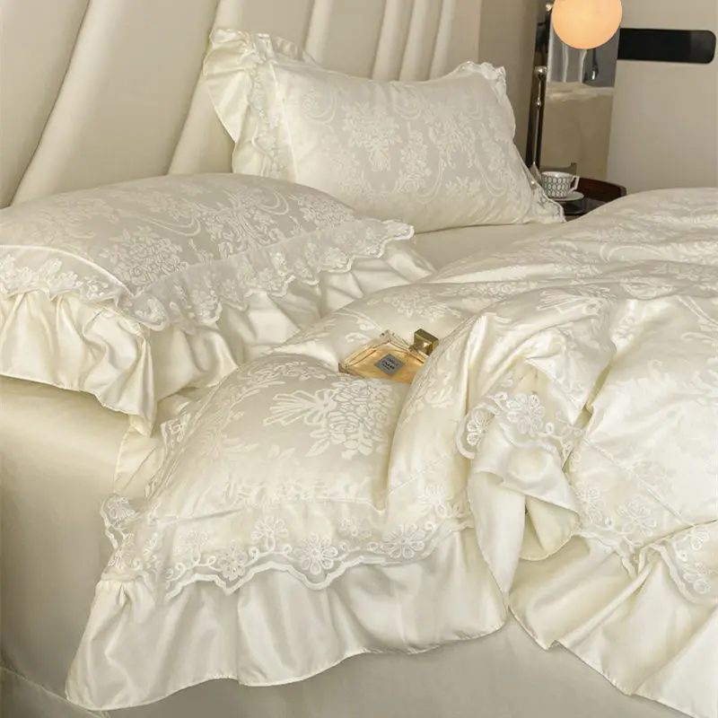 60S High-End Silk Jacquard Bedding Sets Summer Wash Ice Silk Sleeping Naked Quilt Cover Set Twin Full King Size Bedroom Decor
