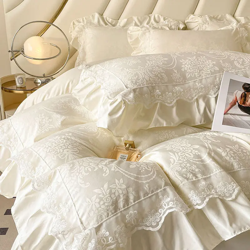 60S High-End Silk Jacquard Bedding Sets Summer Wash Ice Silk Sleeping Naked Quilt Cover Set Twin Full King Size Bedroom Decor