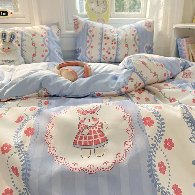 Girl Style Floral Printed Cotton Quilt Cover Sets Washed Breathable and Soft Bedsheet Queen/king Double Single Bed Bedclothes