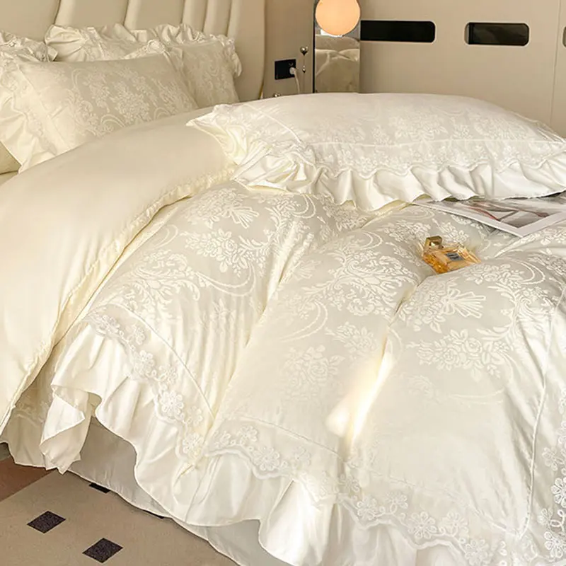 60S High-End Silk Jacquard Bedding Sets Summer Wash Ice Silk Sleeping Naked Quilt Cover Set Twin Full King Size Bedroom Decor