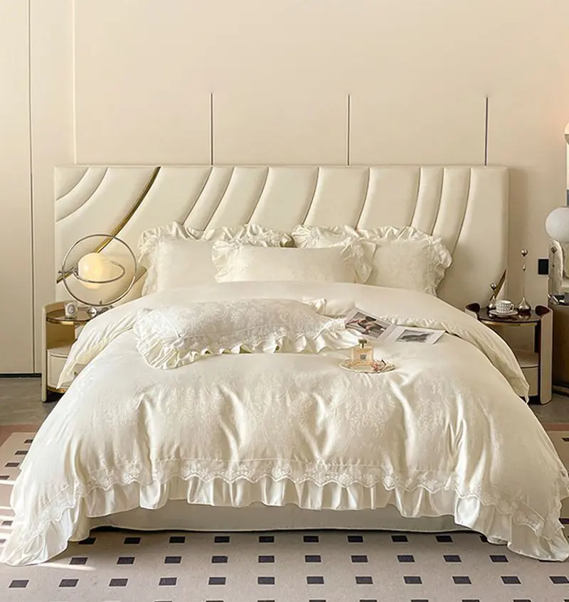 60S High-End Silk Jacquard Bedding Sets Summer Wash Ice Silk Sleeping Naked Quilt Cover Set Twin Full King Size Bedroom Decor
