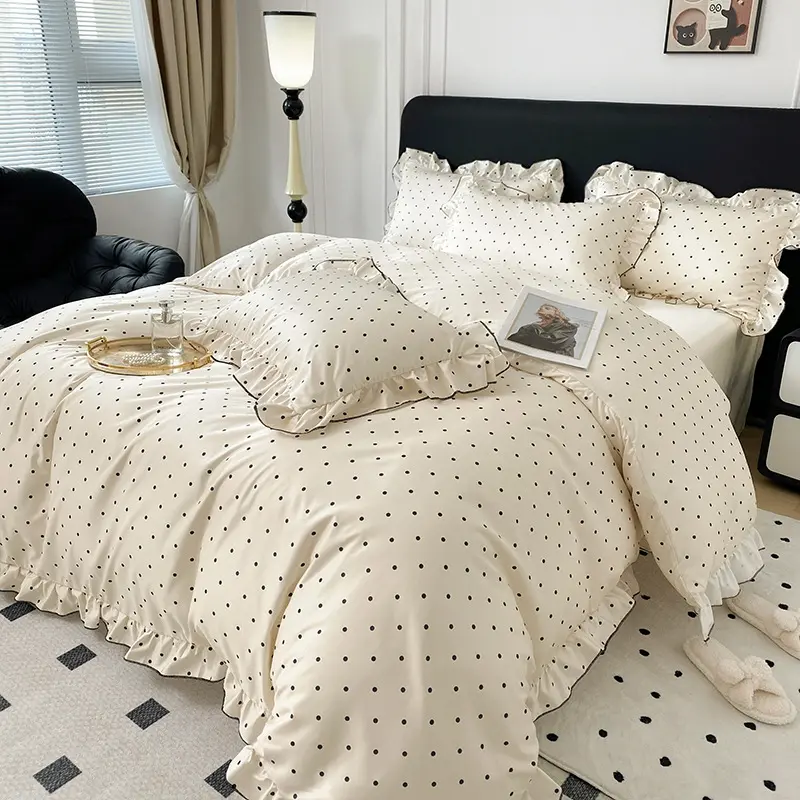 Sweet Rayon Silk Bow Printed Bedding Set Fashion Cool Skin-Friendly Comforter Sets for Summer Single Double Bed Quilt Cover Kit