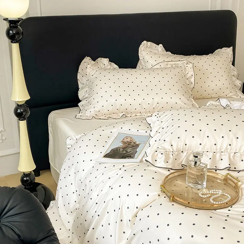 Sweet Rayon Silk Bow Printed Bedding Set Fashion Cool Skin-Friendly Comforter Sets for Summer Single Double Bed Quilt Cover Kit