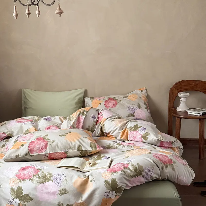 New 100% Cotton Floral Print Bedding Sets Cozy Skin Friendly Soft Comforter Set Naked Sleeping Textile Supplies for All Seasons