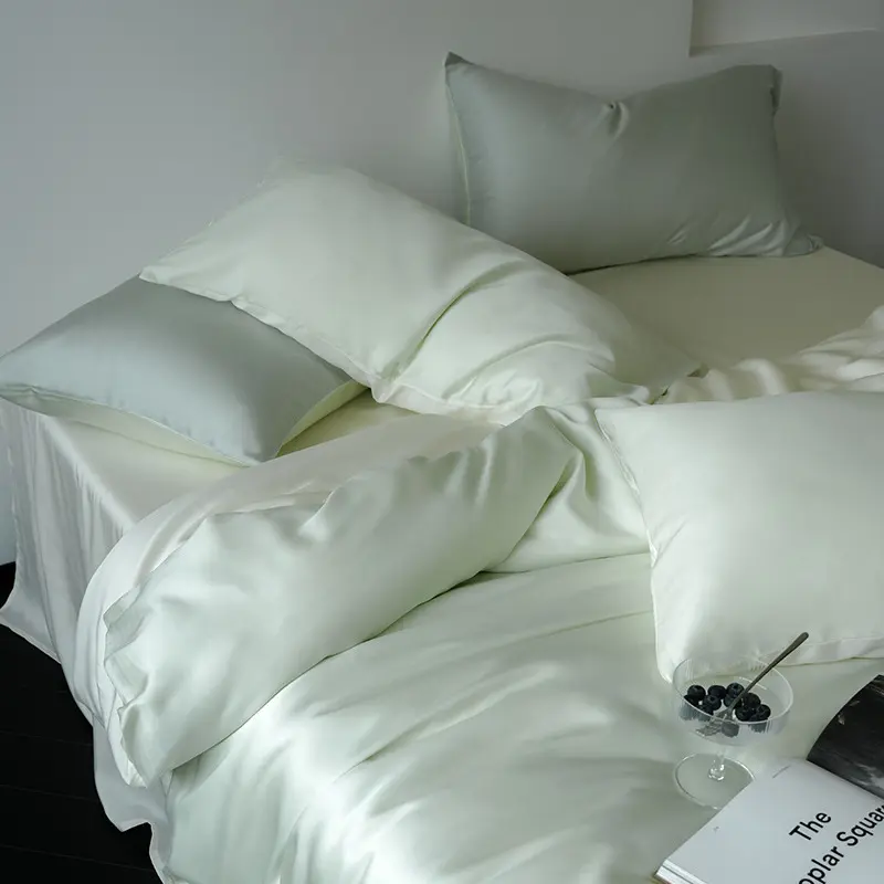 Summer New 60 Pure Silk Bedding Sets A-Class Super Soft Solid Color Bed Linens Smooth Skin-Friendly Cooling Comforter Sets