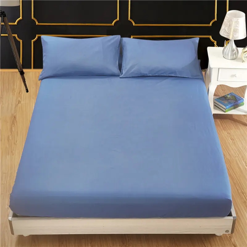 Simple Solid Color Fitted Bed Sheet Queen Home Bed Linen with Elastic Band King Size Soft Comfortable Sheets Durable Bed Cover