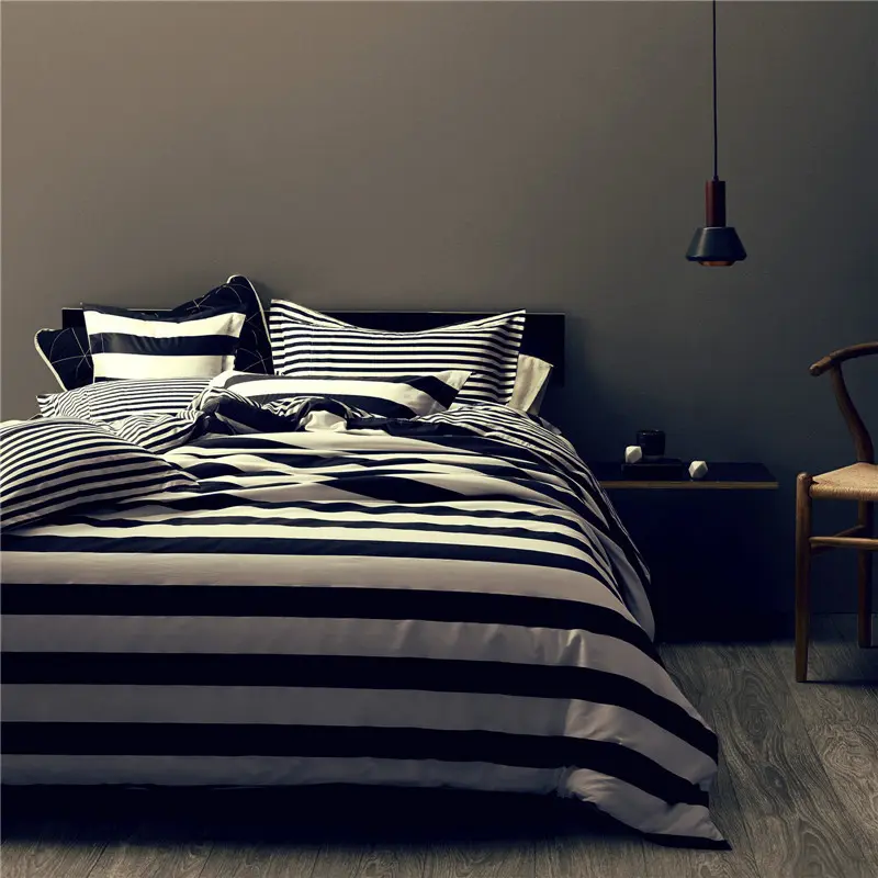 Nordic Skin Friendly Cotton Black White Bedding Set Classic Contrasting Smooth Comforter Sets Single Double Home Bedroom Decor