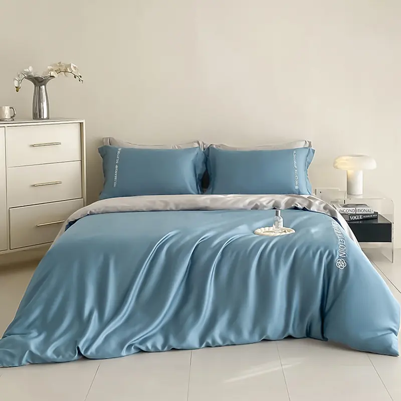 A-Class Pure Cotton Solid Color Bedding Sets High End Breathable Embroidery Quilt Cover Set Single Bed Smooth Comforts Kit