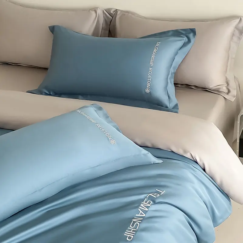A-Class Pure Cotton Solid Color Bedding Sets High End Breathable Embroidery Quilt Cover Set Single Bed Smooth Comforts Kit