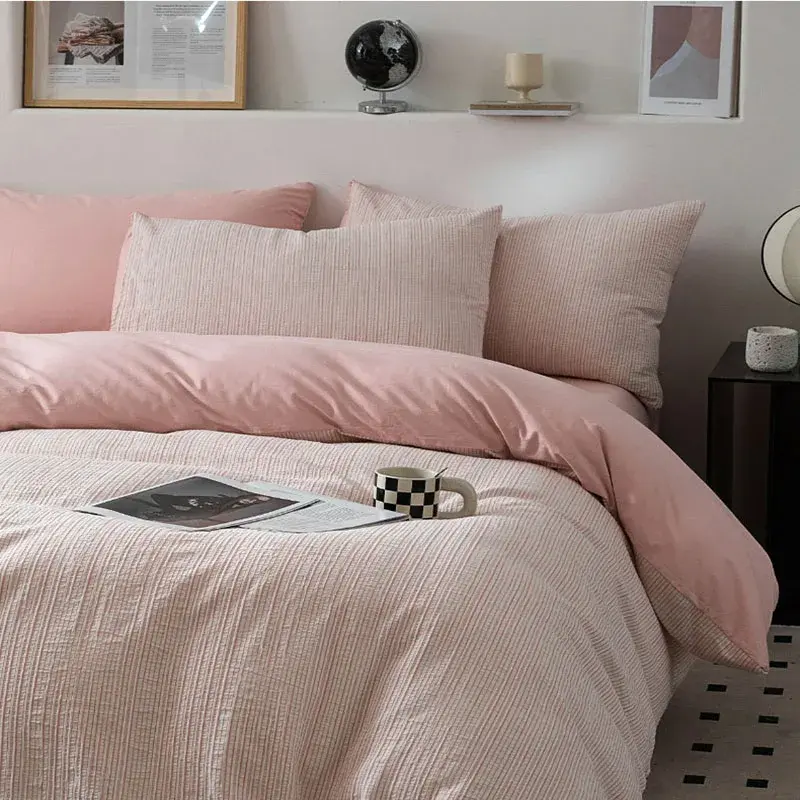 Nordic Style Pure Cotton Jacquard Bedding Set Super Soft Skin Friendly Striped Duvet Cover Kit Adult Home Bedclothes for Seasons