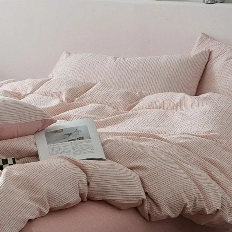 Nordic Style Pure Cotton Jacquard Bedding Set Super Soft Skin Friendly Striped Duvet Cover Kit Adult Home Bedclothes for Seasons