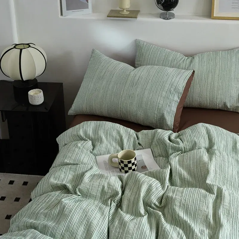 Nordic Style Pure Cotton Jacquard Bedding Set Super Soft Skin Friendly Striped Duvet Cover Kit Adult Home Bedclothes for Seasons