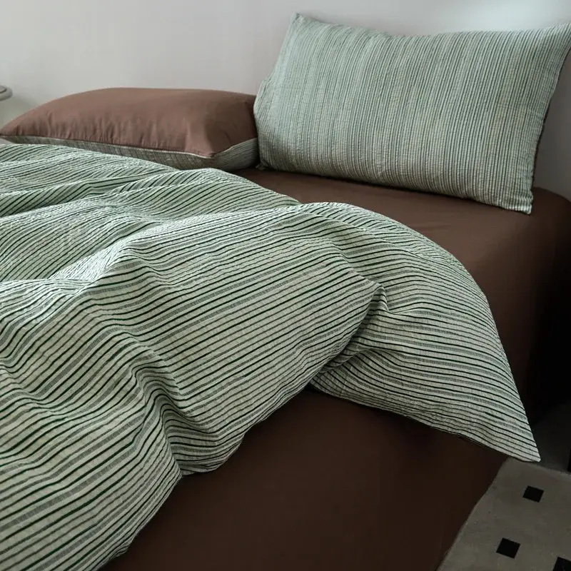 Nordic Style Pure Cotton Jacquard Bedding Set Super Soft Skin Friendly Striped Duvet Cover Kit Adult Home Bedclothes for Seasons