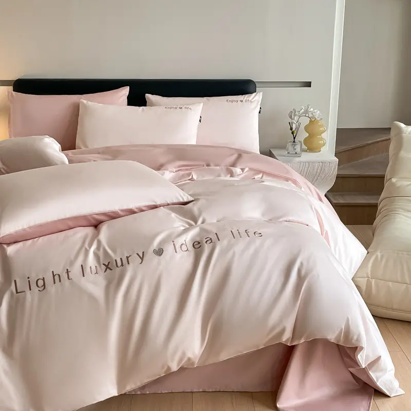 High Quality Pure Cotton Embroidered Bed Sets Solid Color Skin-Friendly Cozy Fitted Sheet Kit 1.5/1.8M Single Bed Comforter Sets