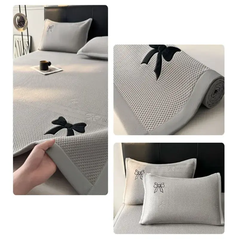 New Butterfly Knot Jacquard Ice Bean Cool Mat 2Pcs Set Breathable Soft Summer Cushion with Elastic Band Single Bed Pad for Child