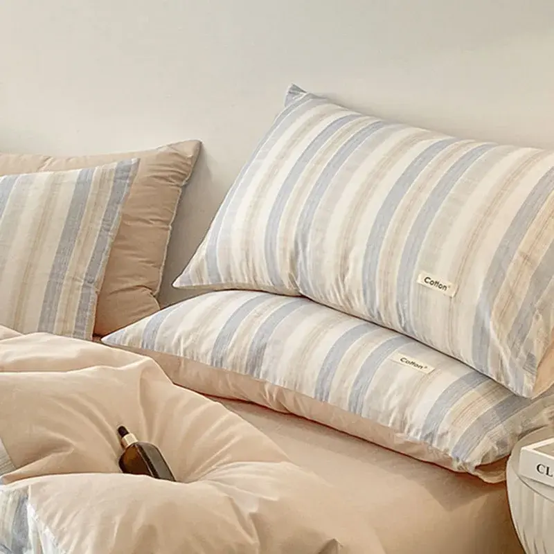 Nordic Style Striped Printed Bedding 4 Piece Sets 100% Cotton Simple Bed Sheet Duvet Cover Home Dormitory Comfort Set for Adults