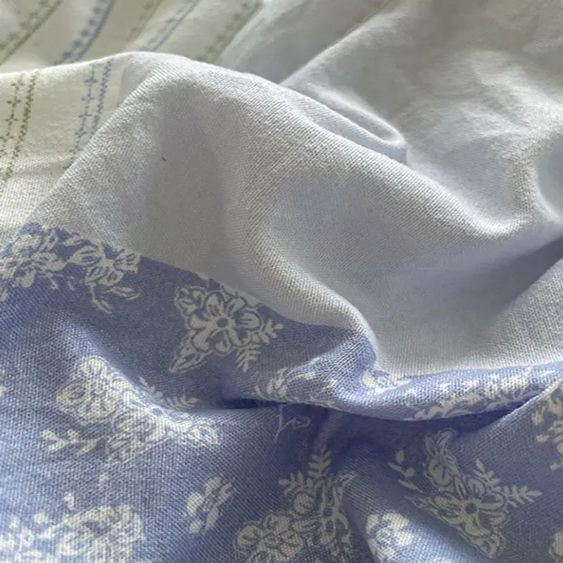 4Pcs Korean Style Hollow Lace Summer Quilt Set Flower Print Skin Friendly Cozy Duvet Cover Kit Bedding Sets for Single Size