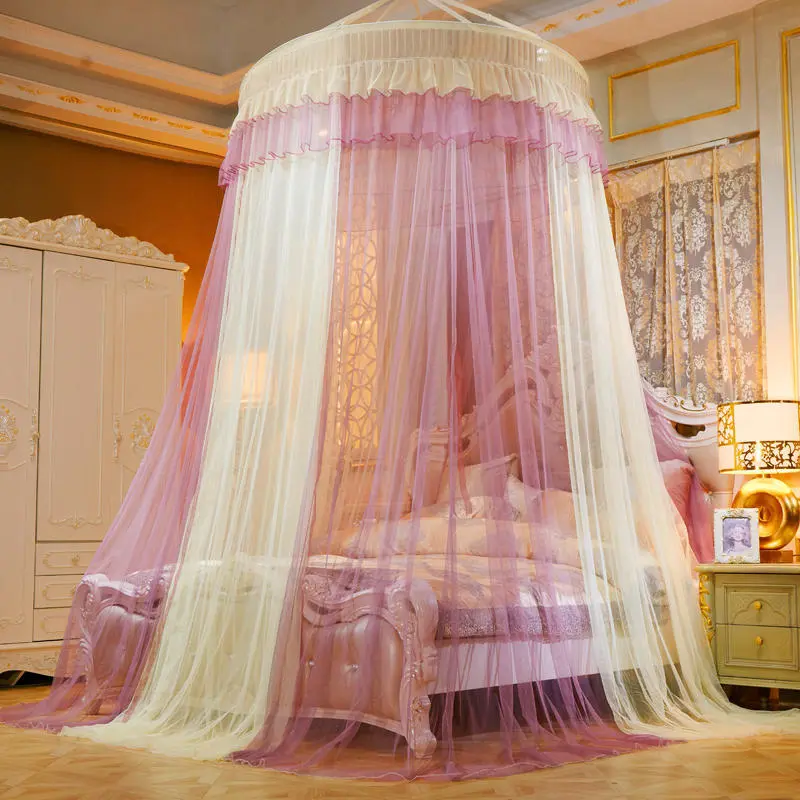 1.5M Color Blocked Ceiling Mosquito Net with Lace Rotating Strap Decoration Hanging Decor Encrypt Mesh Insect Proof Bed Curtain