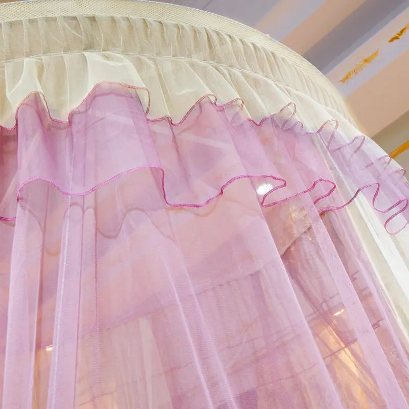 1.5M Color Blocked Ceiling Mosquito Net with Lace Rotating Strap Decoration Hanging Decor Encrypt Mesh Insect Proof Bed Curtain