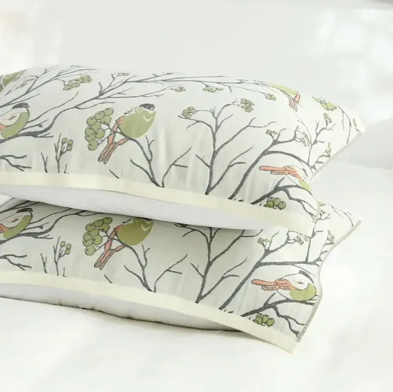2Pcs Summer Pure Cotton Six Layer Gauze Pillow Towel, Simple Japanese Fresh Pillow Cover, European Couple Pillowcase