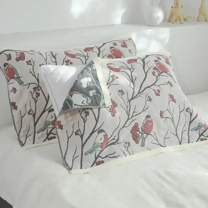 2Pcs Summer Pure Cotton Six Layer Gauze Pillow Towel, Simple Japanese Fresh Pillow Cover, European Couple Pillowcase