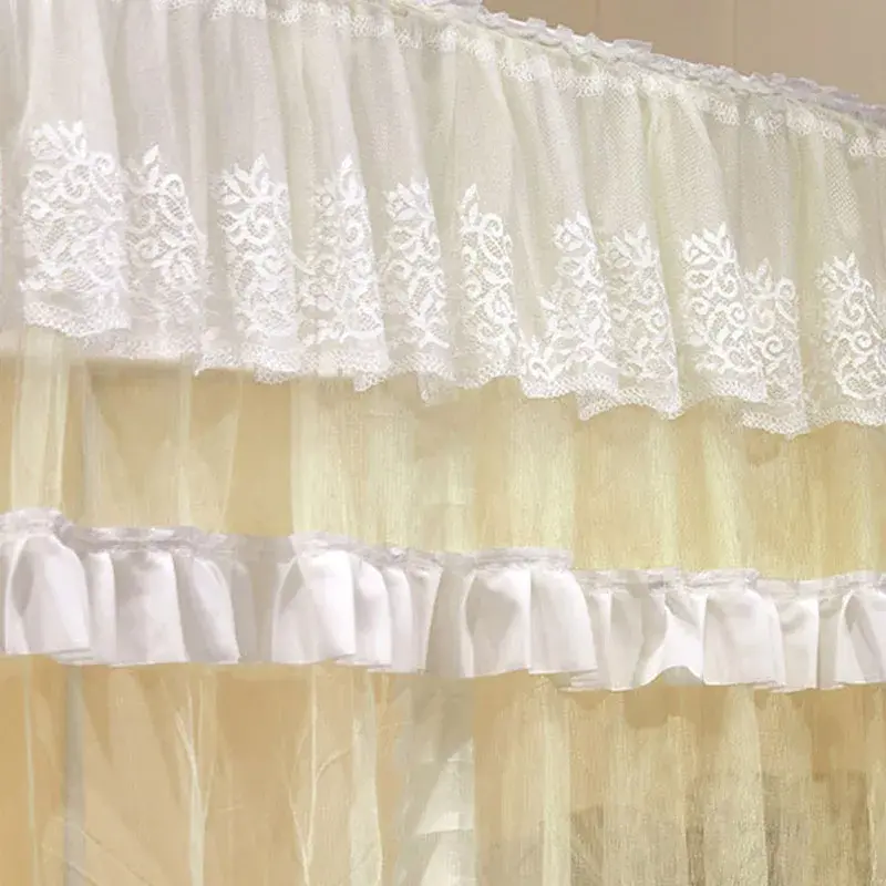Double Layered Lace Princess 3-Door Mosquito Nets Dustproof and Blackout Floor Bed Curtain Comfortable Tent with Painted Bracket
