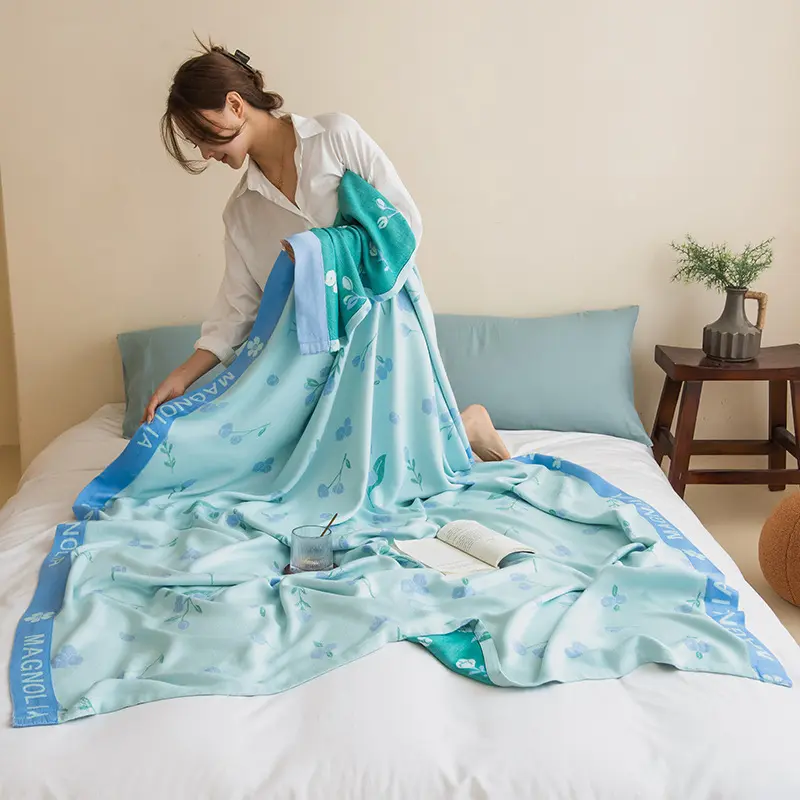 1Pc Bamboo Fiber Four Layer Gauze Summer Quilt, Cool Refreshing Thin Blanket, Air-Conditioned Nap Quilt