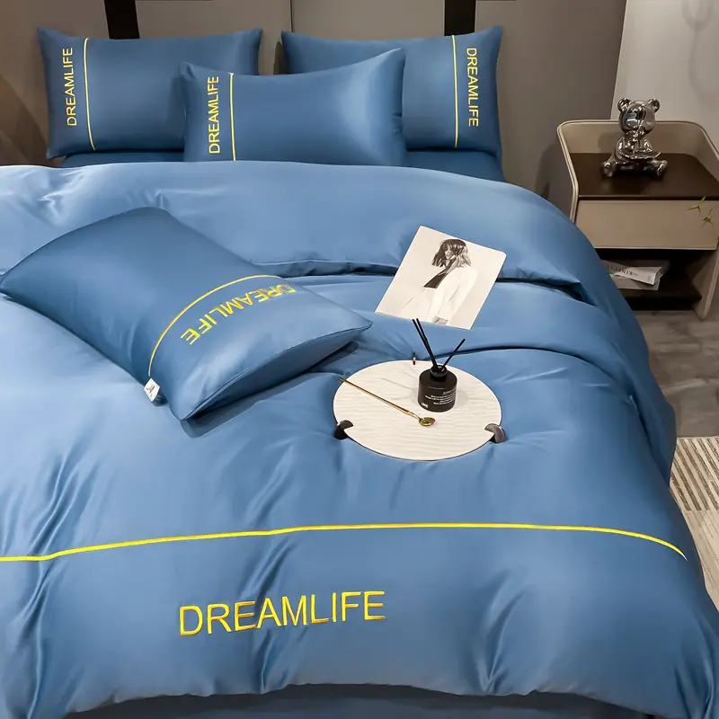 100% Silk Luxury Embroidery Bedding Sets High-End Summer Ice Silk Soft Duvet Cover Kit Skin Friendly Cooling Comforter Cover Set