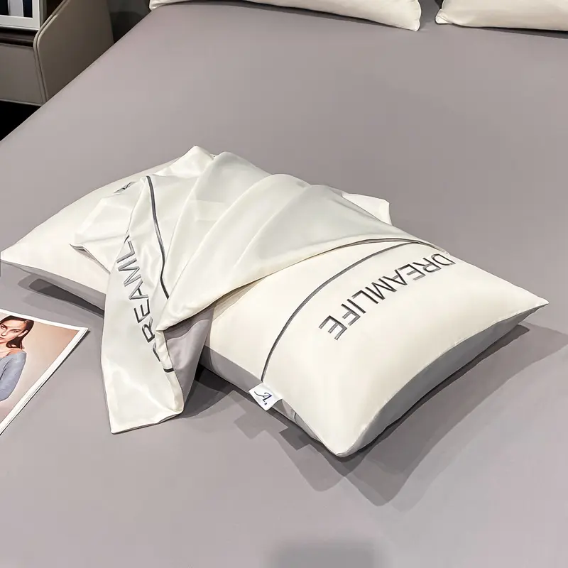 Summer Satin Silk Embroidery Bedding Sets Cool Silk Fitted Sheet Duvet Cover Pillowcase Natural Cozy Bed Set for Good Sleep