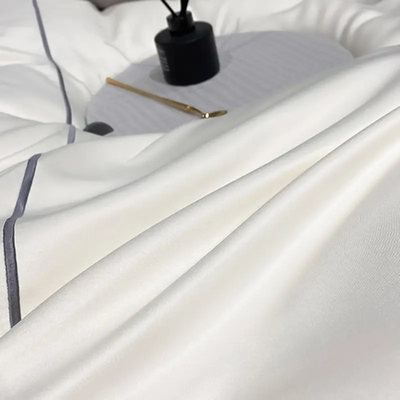 Summer Satin Silk Embroidery Bedding Sets Cool Silk Fitted Sheet Duvet Cover Pillowcase Natural Cozy Bed Set for Good Sleep