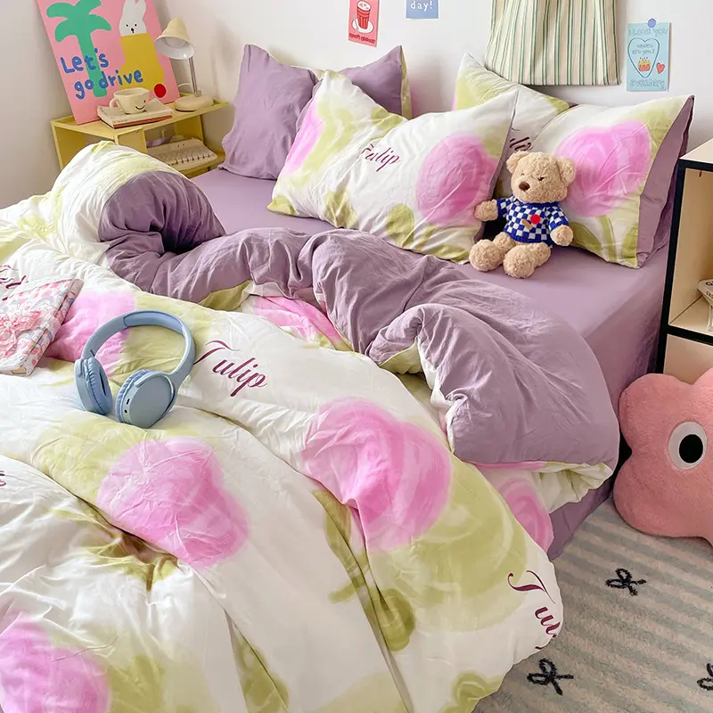 New Cloud Cotton Cute Printed Bedding Sets Super Soft Skin Friendly Quilt Set for School Home Twin King Bed Linens for Sleepers