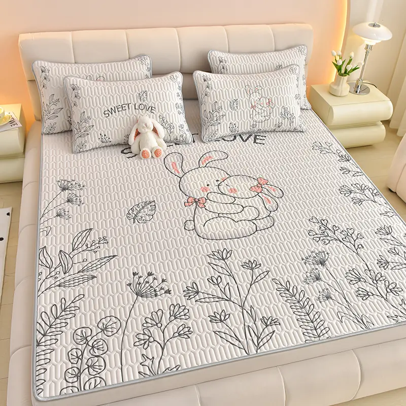 Latex Fiber Summer Cool Mat Fitted Sheet 3Pcs/set Foldable 150*200cm Mattress Cover Elephant Cartoon Bedspread 0.5cm Thicken