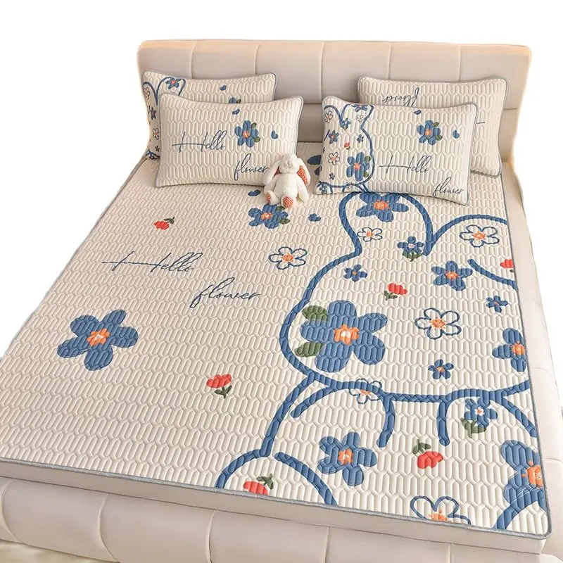 Latex Fiber Summer Cool Mat Fitted Sheet 3Pcs/set Foldable 150*200cm Mattress Cover Elephant Cartoon Bedspread 0.5cm Thicken