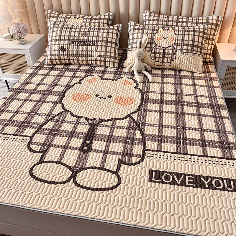 Latex Fiber Summer Cool Mat Fitted Sheet 3Pcs/set Foldable 150*200cm Mattress Cover Elephant Cartoon Bedspread 0.5cm Thicken