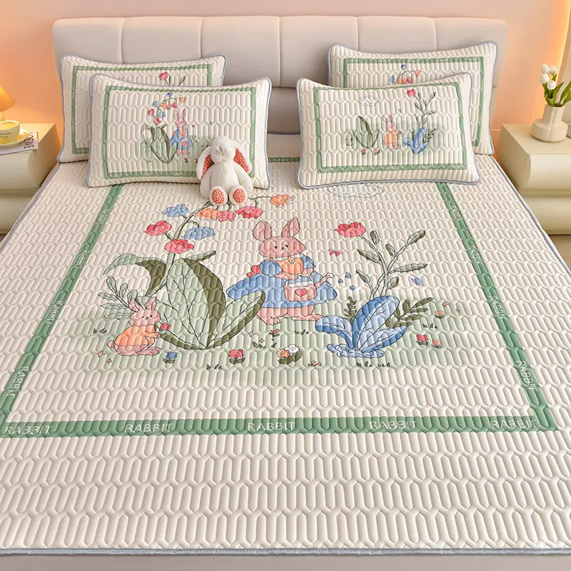 Latex Fiber Summer Cool Mat Fitted Sheet 3Pcs/set Foldable 150*200cm Mattress Cover Elephant Cartoon Bedspread 0.5cm Thicken