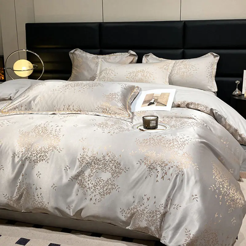 Fashion Tencel Cotton Jacquard Bedding Sets Solid Pure Cotton Nude Sleeping Soft Bedclothes Single Double Size Bed Sheet Set
