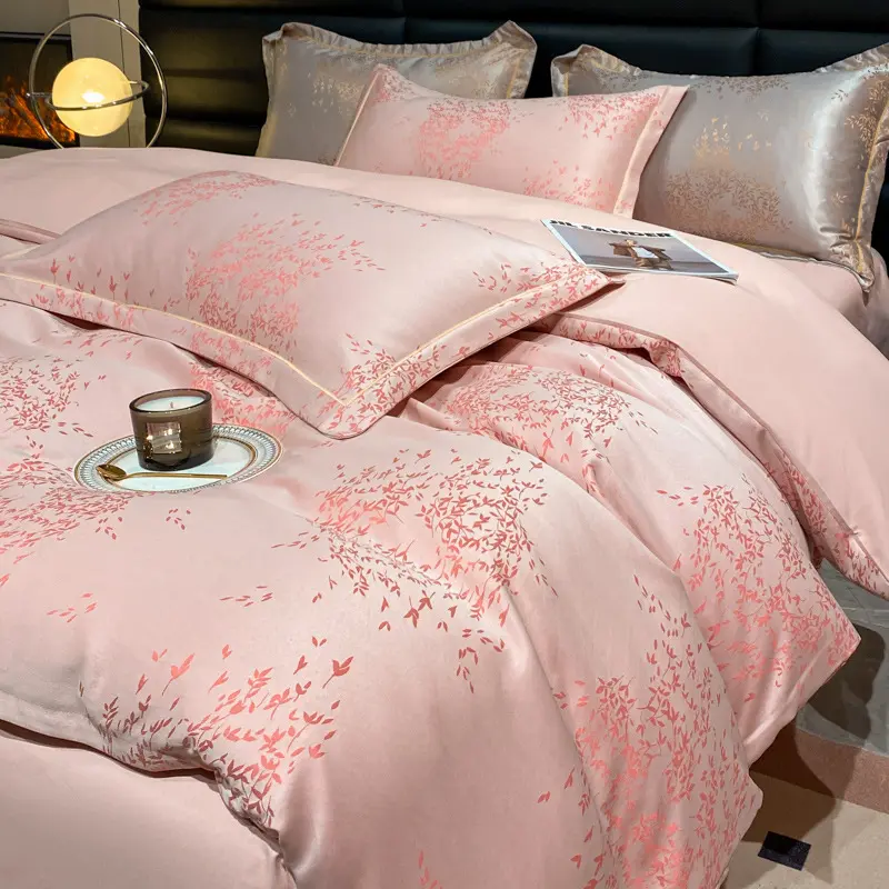 Fashion Tencel Cotton Jacquard Bedding Sets Solid Pure Cotton Nude Sleeping Soft Bedclothes Single Double Size Bed Sheet Set