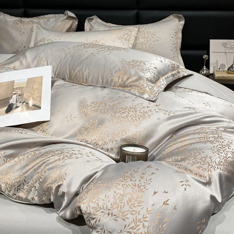 Fashion Tencel Cotton Jacquard Bedding Sets Solid Pure Cotton Nude Sleeping Soft Bedclothes Single Double Size Bed Sheet Set