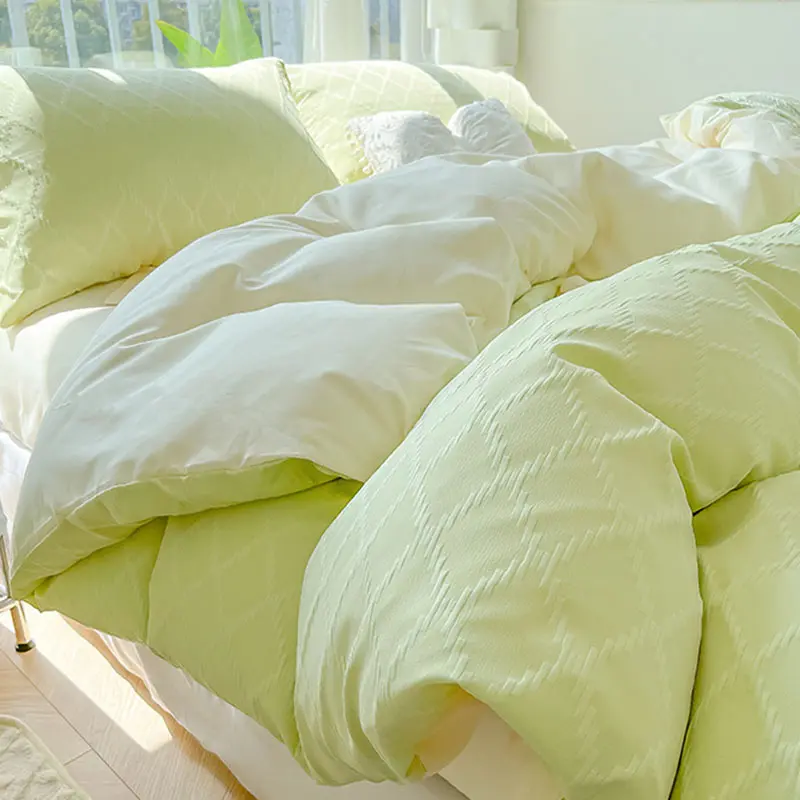 Solid Diamond Grid Jacquard Bedding Sets Cooling Cozy Soft Duvet Cover for Summer Autumn Single/double or Queen/king Bed Set